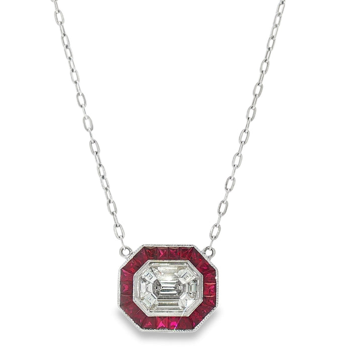 18kt White Gold Diamond And Ruby Pendant