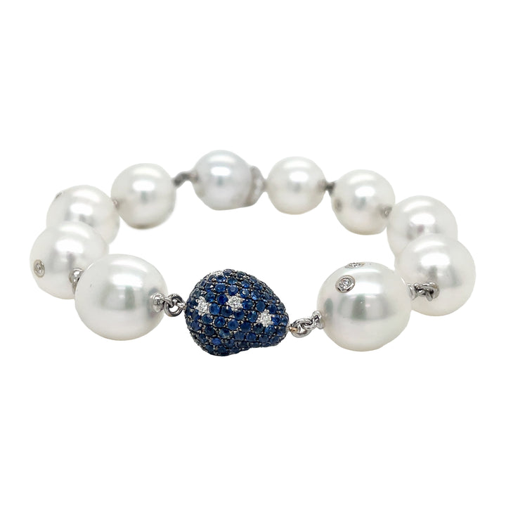 18kt White Gold Diamond, Sapphire and Pearl Bracelet