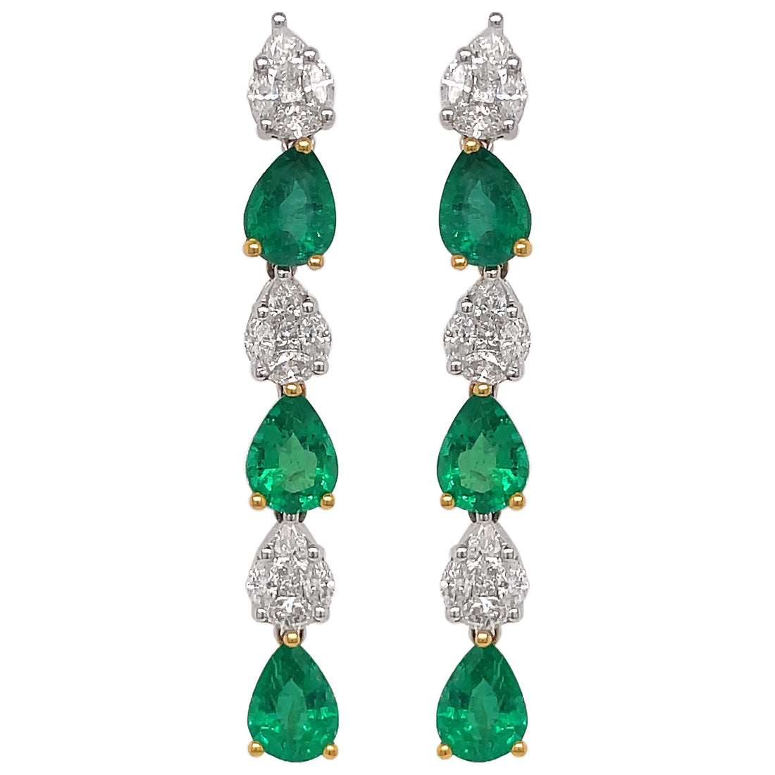 18kt White Gold Diamond and Green Emerald Earrings.