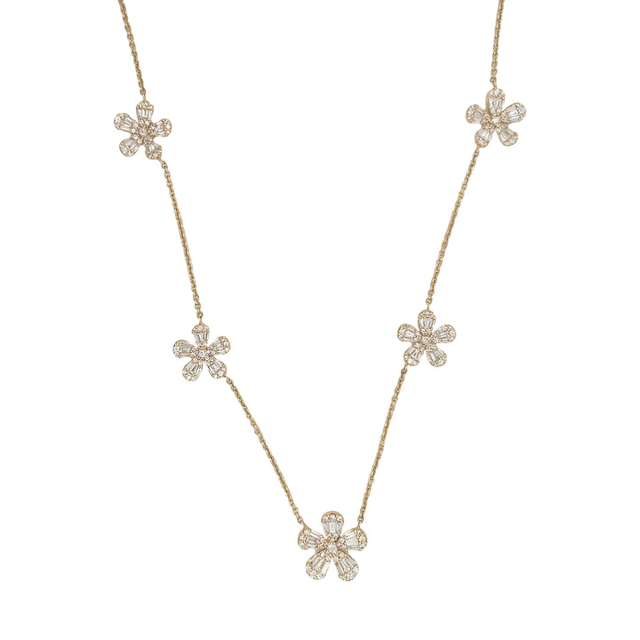 18kt Yellow Gold Diamond Flower Necklace