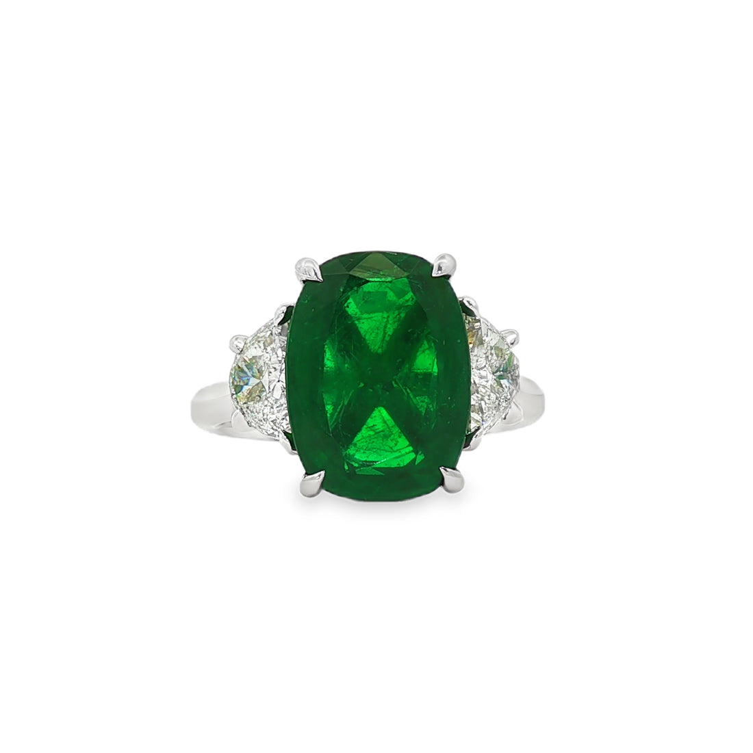 18kt White Gold Diamond And GIA Certified Green Emerald Ring