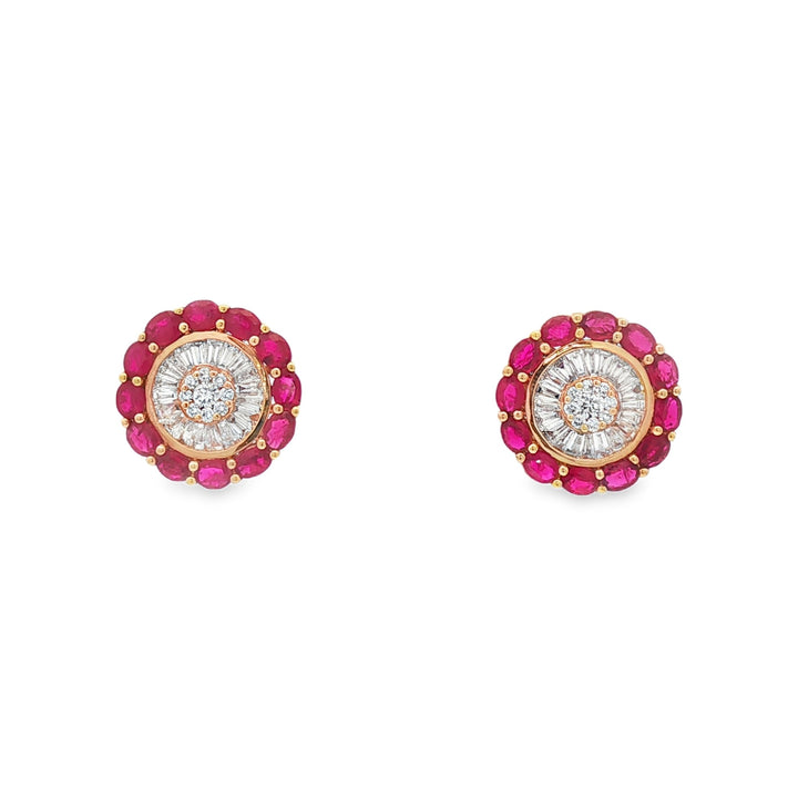 18kt Rose Gold Diamond And Ruby Earrings