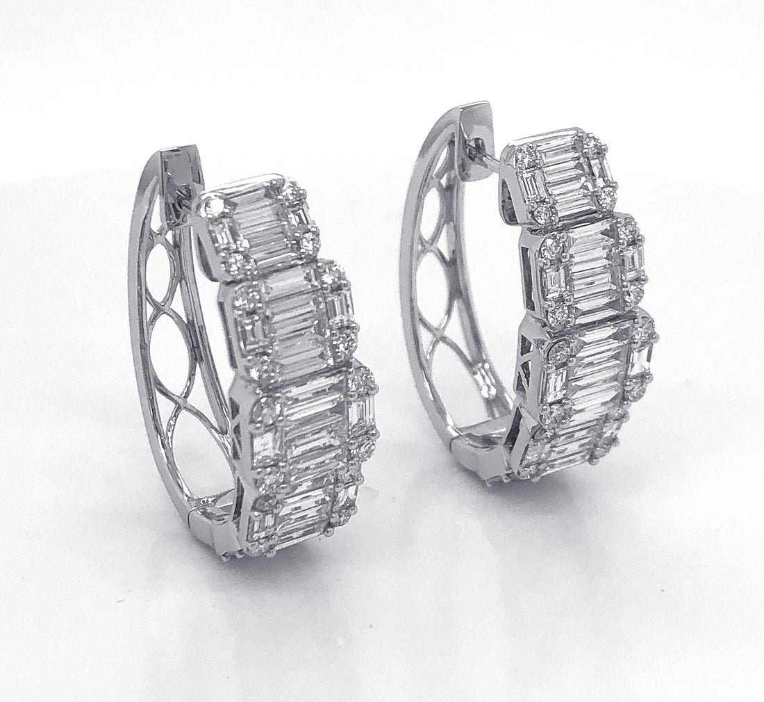 18kt White Gold Diamond Hoops