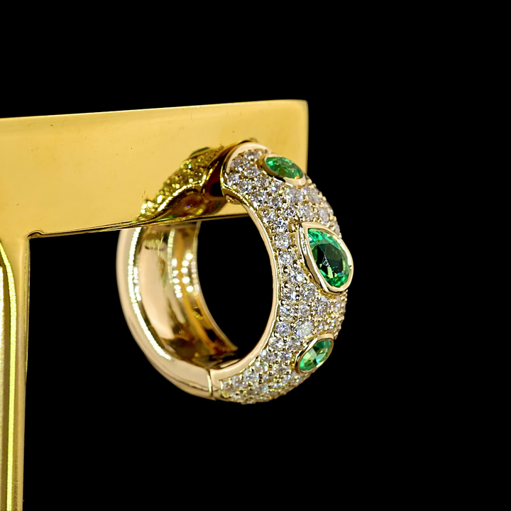 14kt Yellow Gold Lab Diamond And Green Emerald Earring