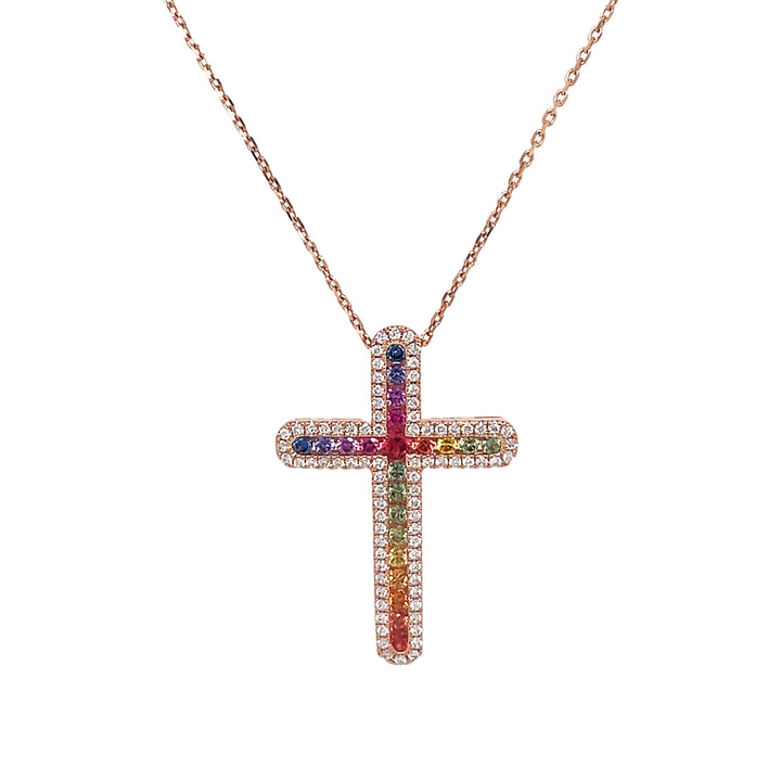 18kt Rose Gold Diamond and Multi-color Sapphire Pendant