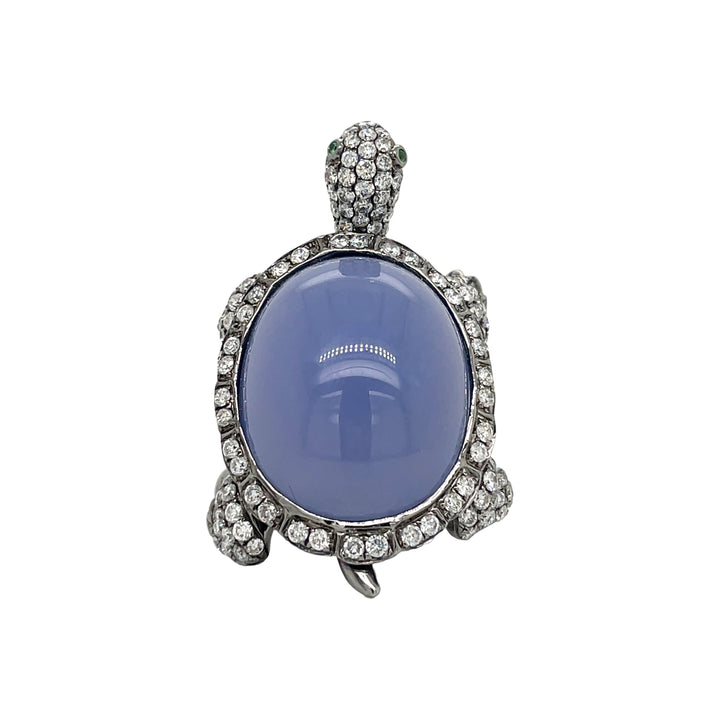18kt Black Gold Diamond and Chalcedony Turtle Ring