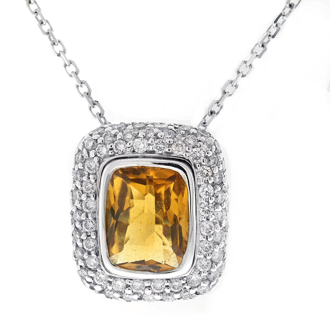 18kt White Gold Citrine Diamond Pendant