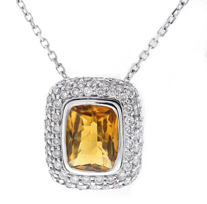 18kt White Gold Citrine Diamond Pendant