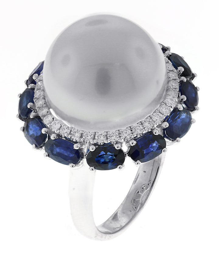 18kt White Gold Sapphire and Pearl Ring