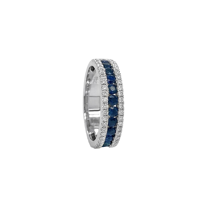 18kt White Gold Diamond and Blue Sapphire Band
