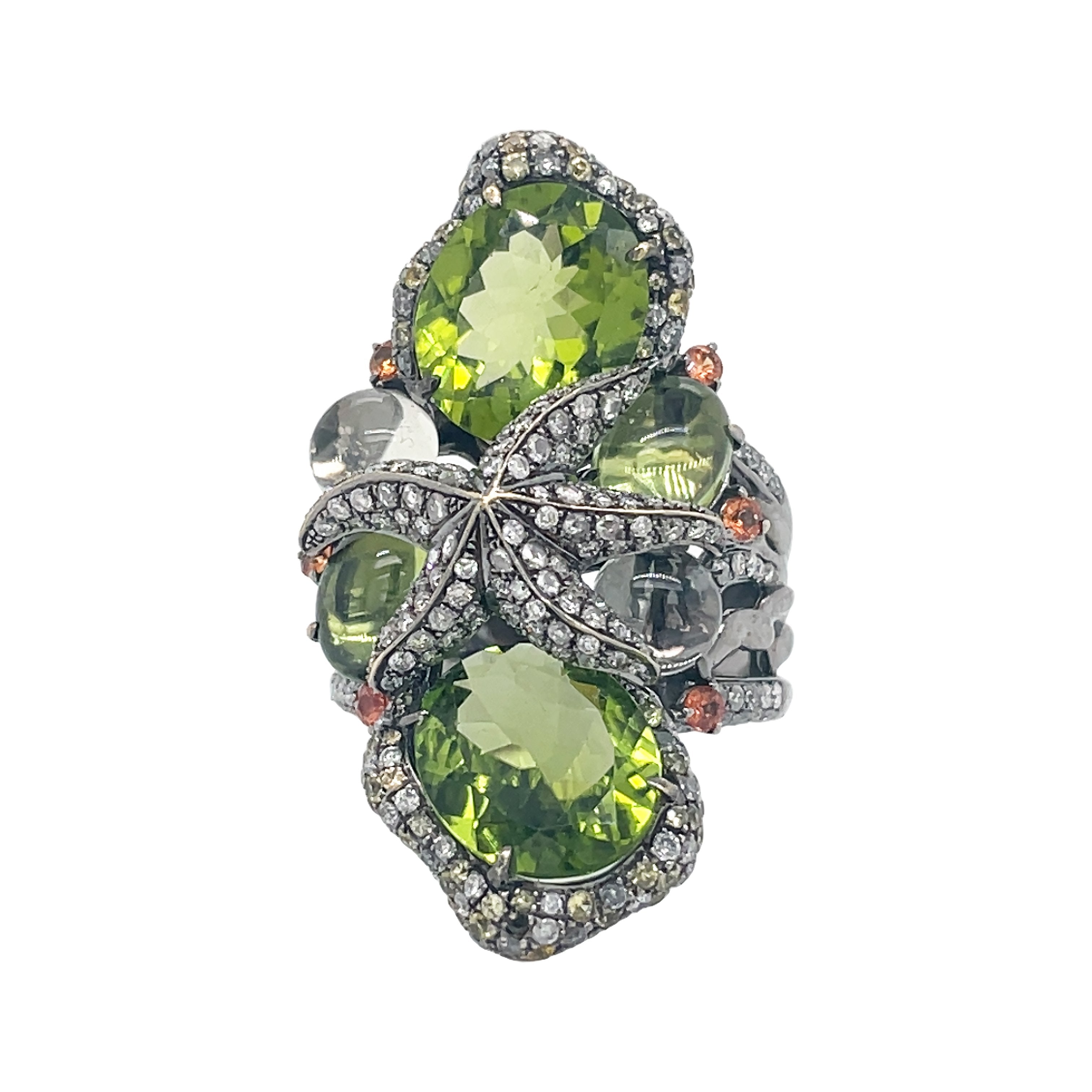 18kt Black Gold Diamond Peridot  Ring