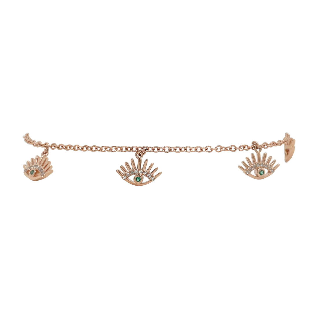 14kt Rose Gold Diamond and Emerald Bracelet