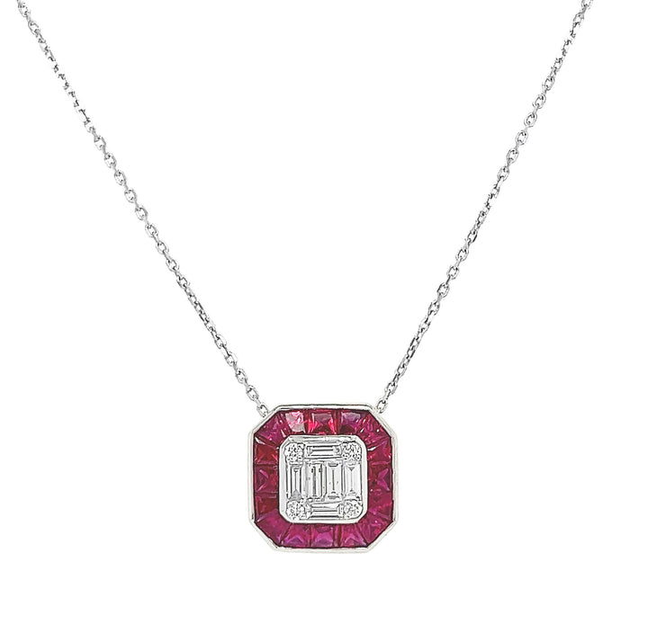 18kt White Gold Diamond And Ruby Pendant