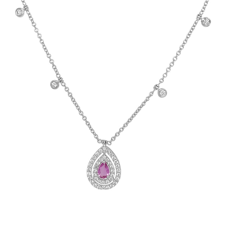 18kt White Gold Diamond and Pink Sapphire Pendant