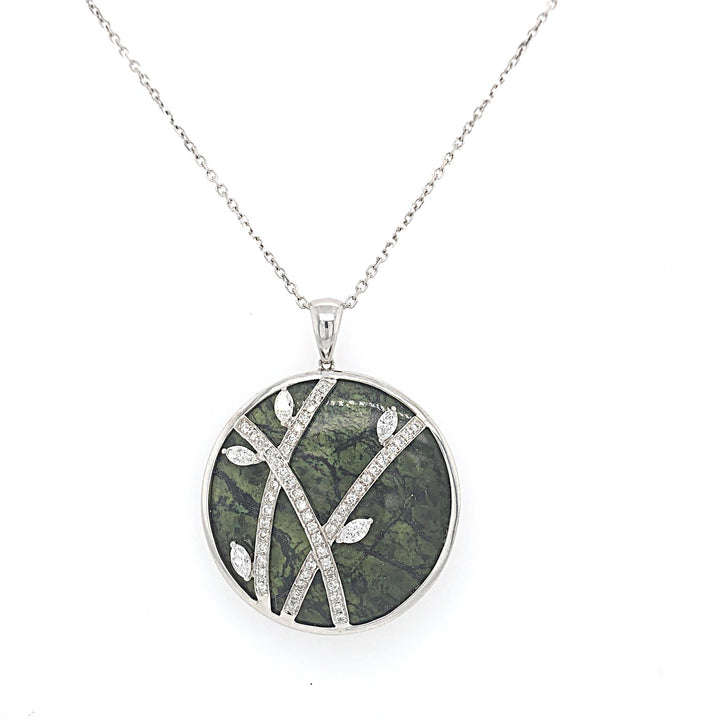 18kt White Gold Serpentine and Diamond Pendant