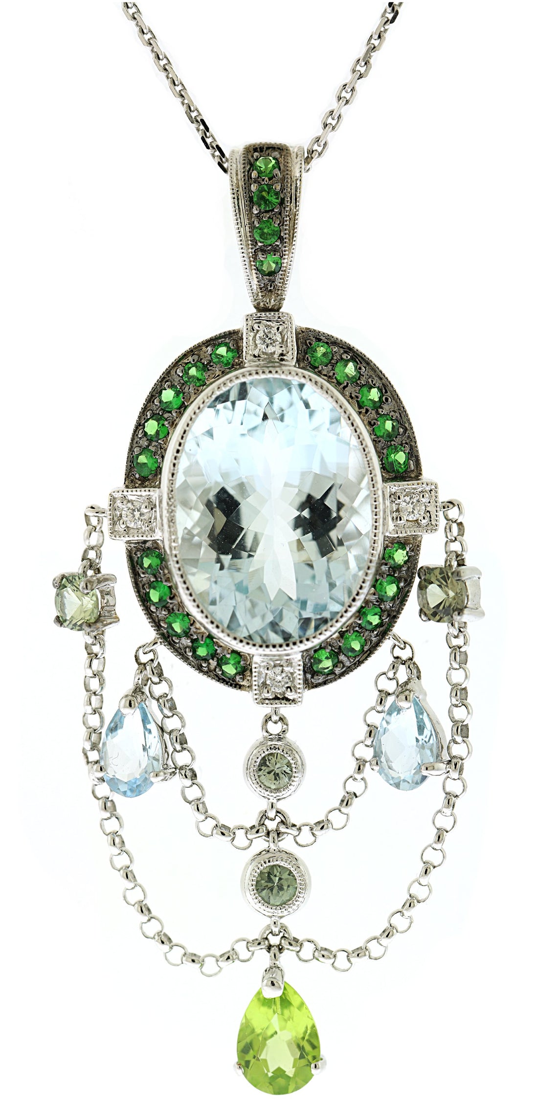 18kt White Gold Aqua Marine and Diamond Pendant