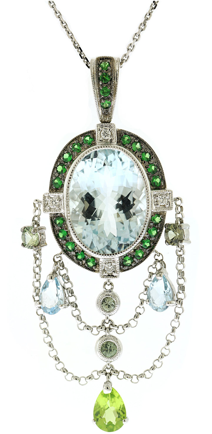 18kt White Gold Aqua Marine and Diamond Pendant
