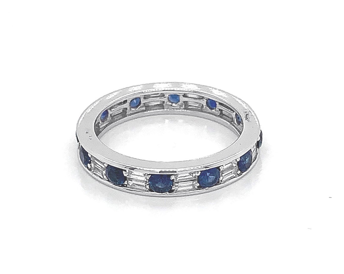 18kt White Gold Diamond and Blue Sapphire Bamd