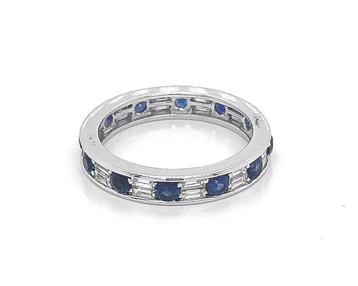 18kt White Gold Diamond and Blue Sapphire Bamd
