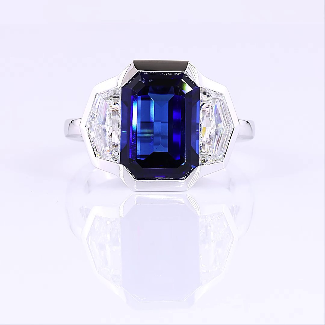 14kt White Gold Lab Diamond And Blue Sapphire Ring