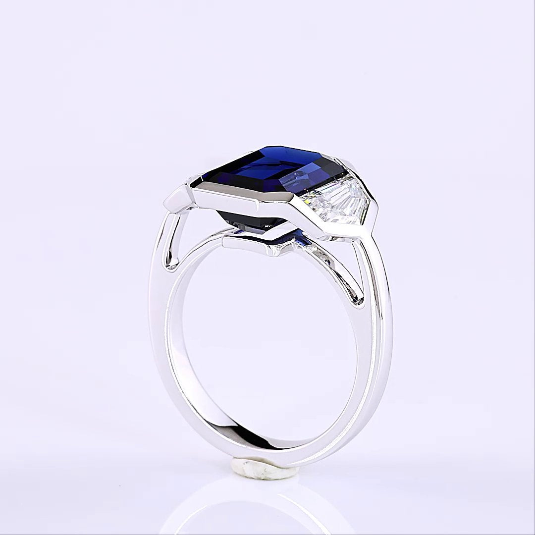 14kt White Gold Lab Diamond And Blue Sapphire Ring