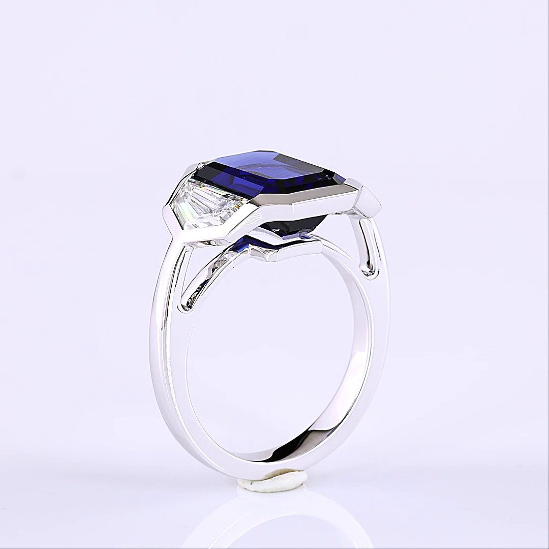 14kt White Gold Lab Diamond And Blue Sapphire Ring