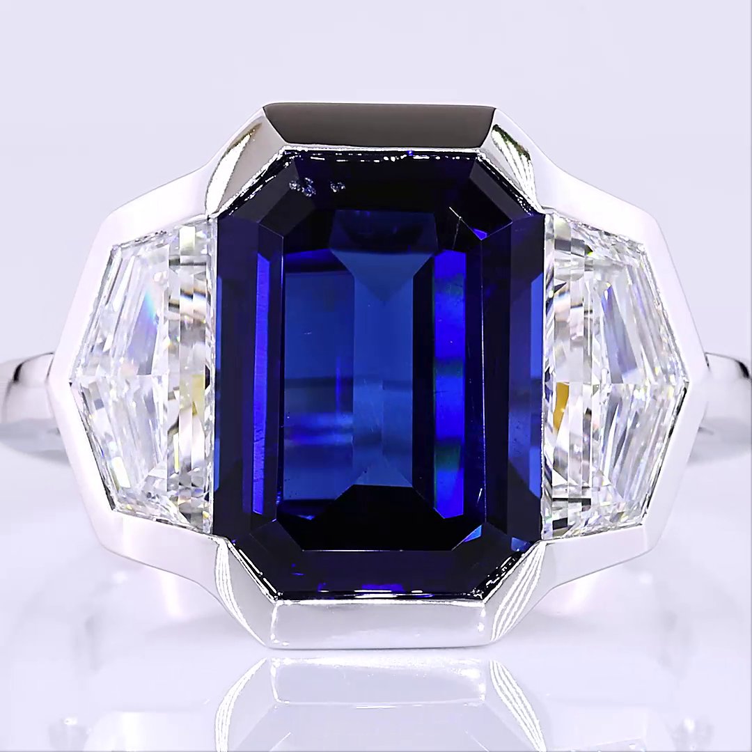 14kt White Gold Lab Diamond And Blue Sapphire Ring