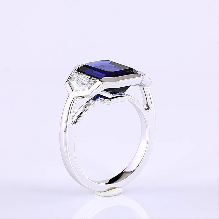 14kt White Gold Lab Diamond And Blue Sapphire Ring