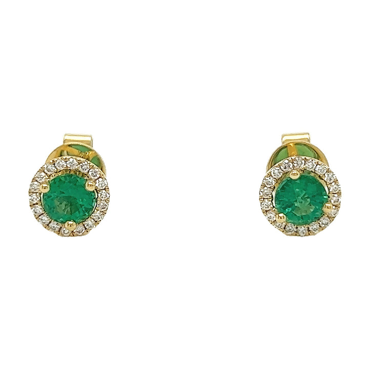 18kt Yellow Gold Diamond And Emerald Earrings