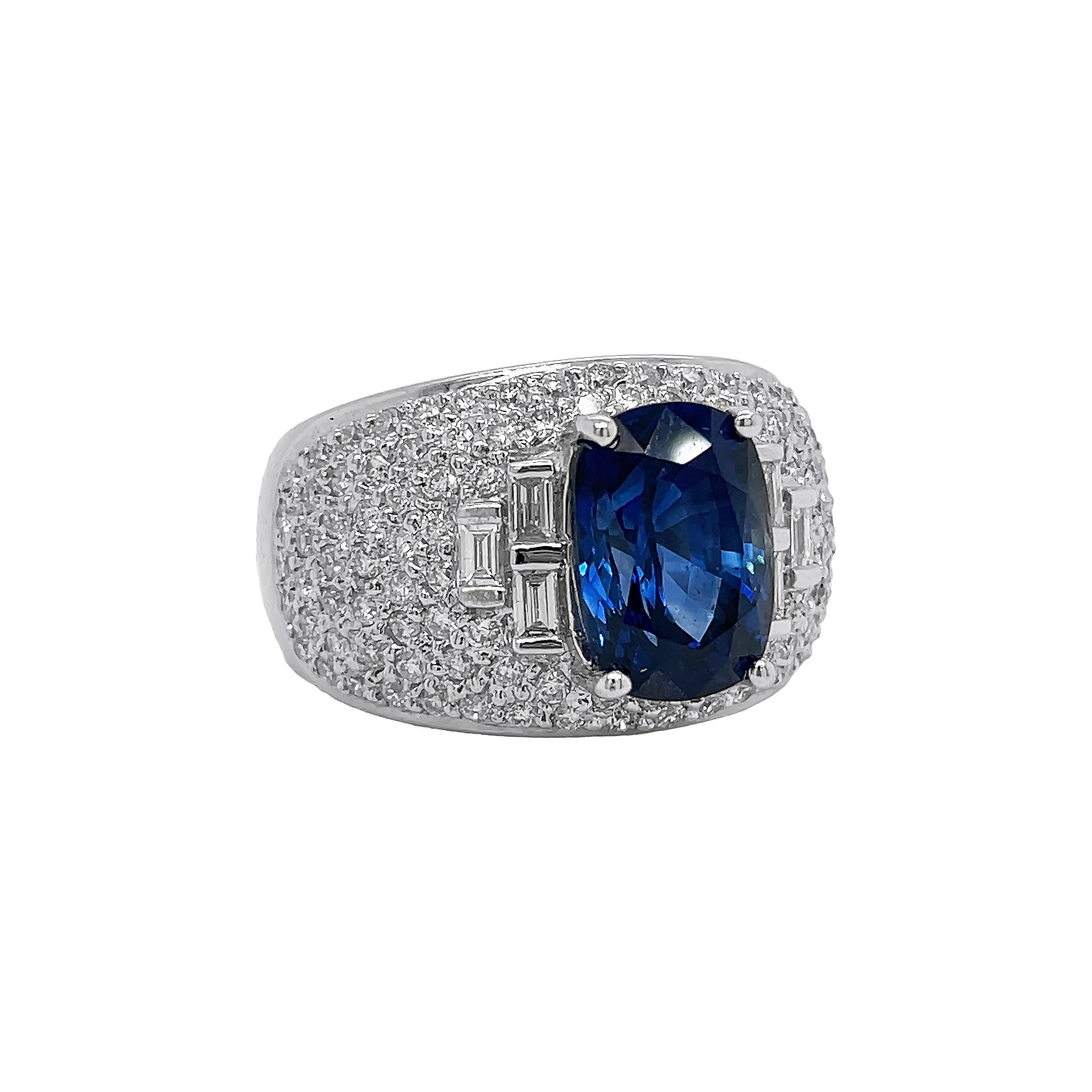 18kt White Gold Diamond and GIA Certified Blue Sapphire Ring