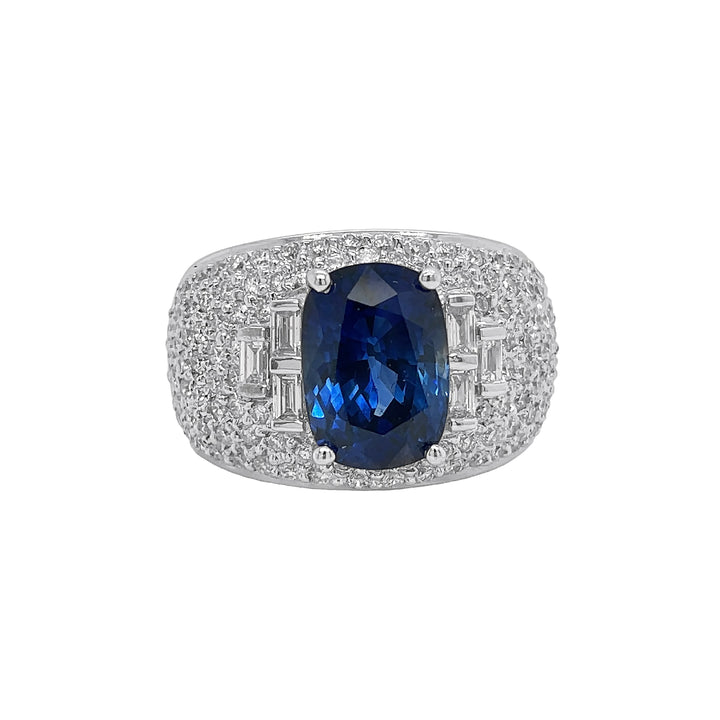 18kt White Gold Diamond and GIA Certified Blue Sapphire Ring