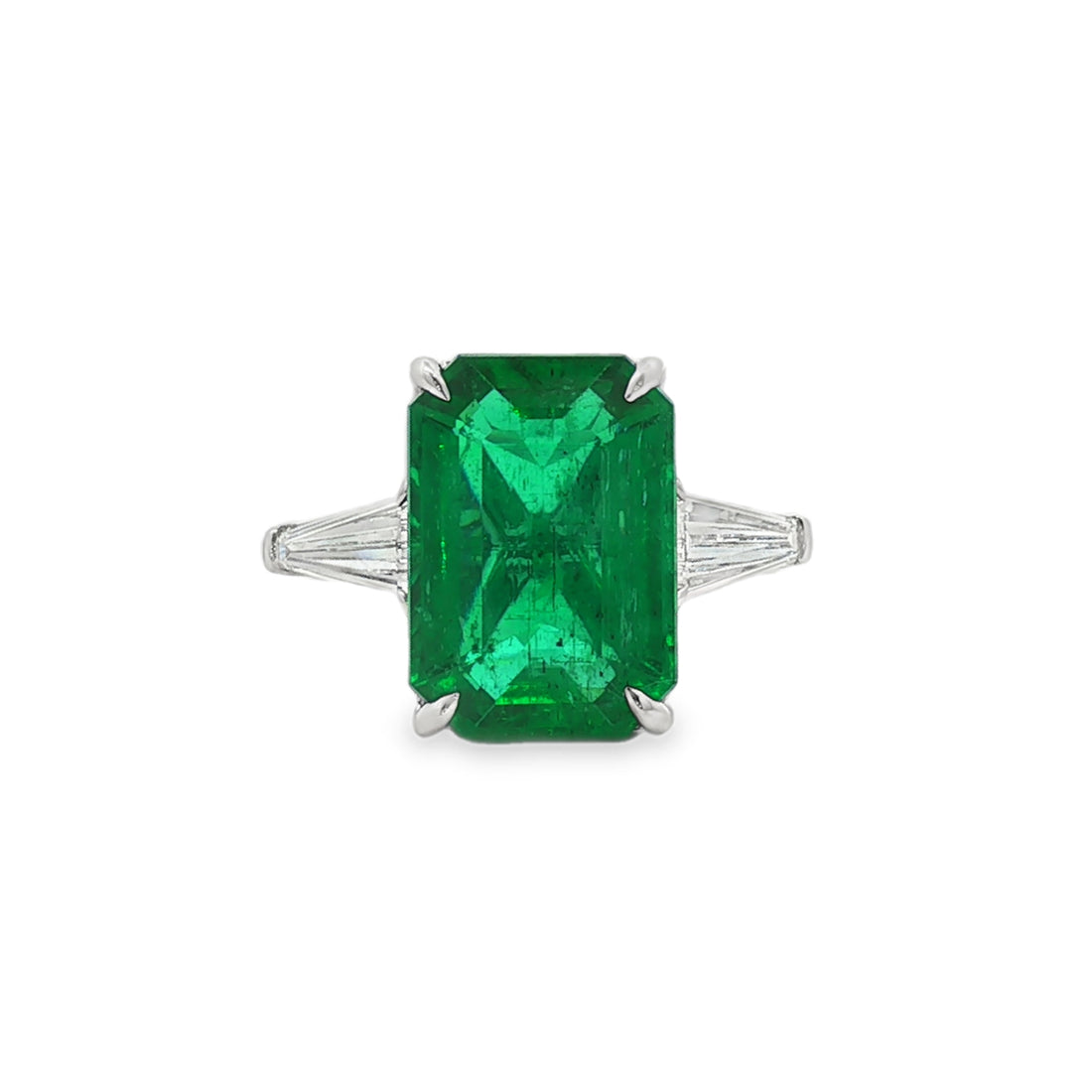 18kt White Gold Diamond And GIA Certified Green Emerald Ring