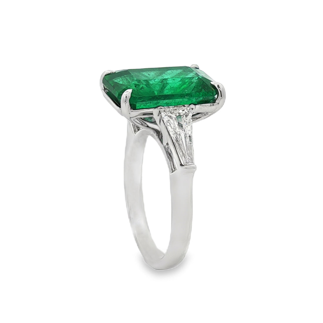 18kt White Gold Diamond And GIA Certified Green Emerald Ring