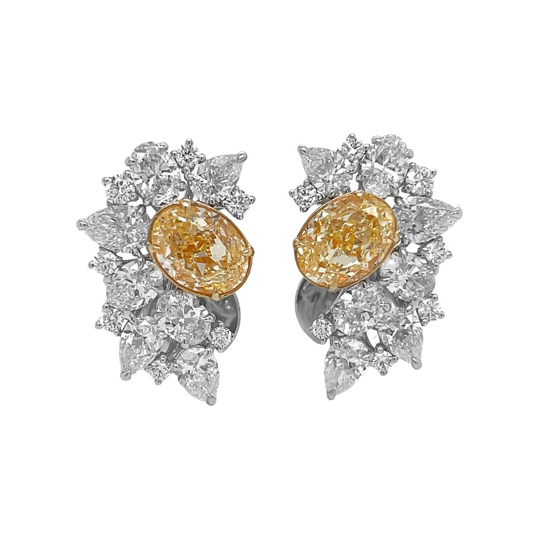 18kt White and Yellow Gold Diamond and Yellow Diamond Earrings