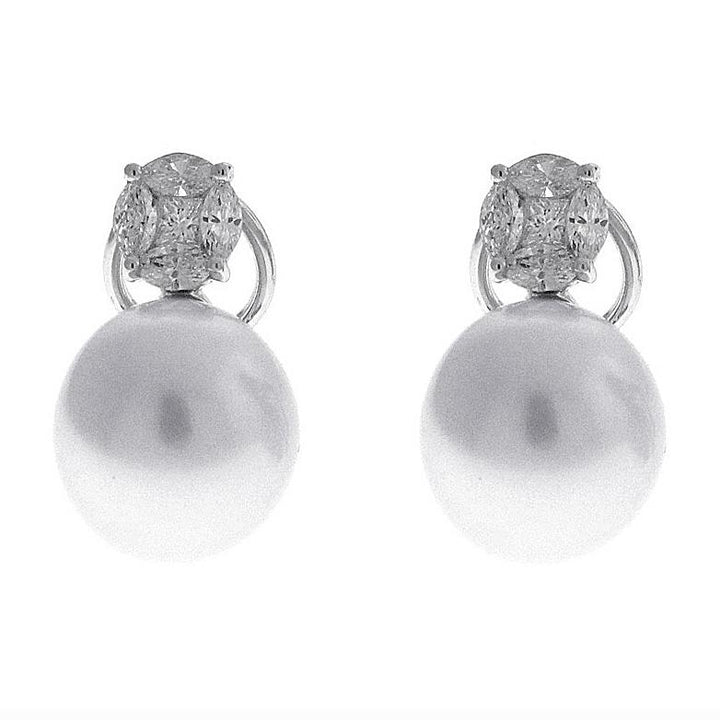 18kt White Gold Diamond and Pearl Earrings