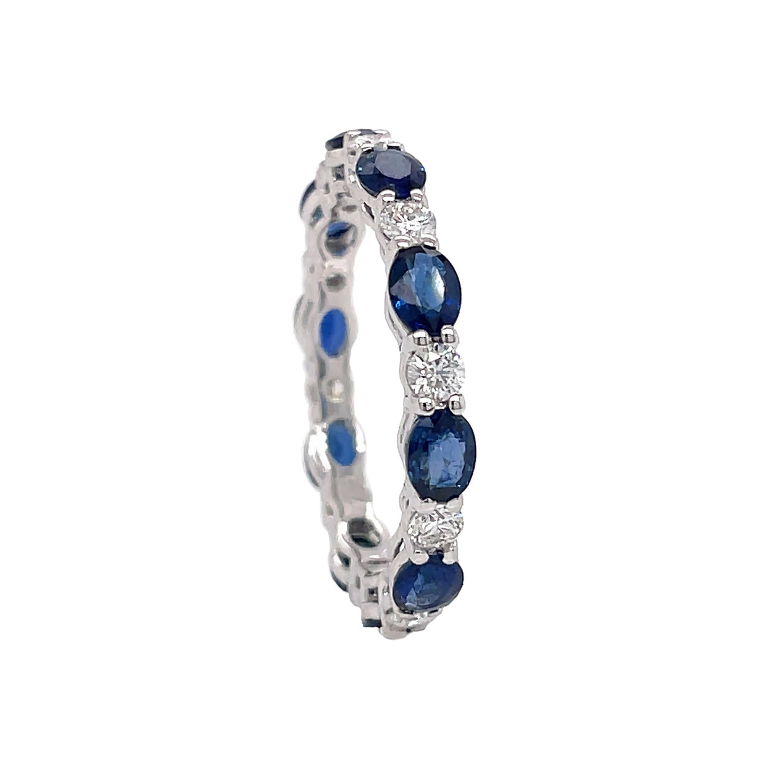 18kt White Gold Diamond and Blue Sapphire Band