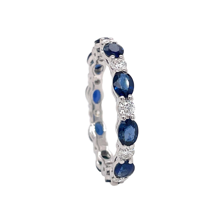 18kt White Gold Diamond and Blue Sapphire Band