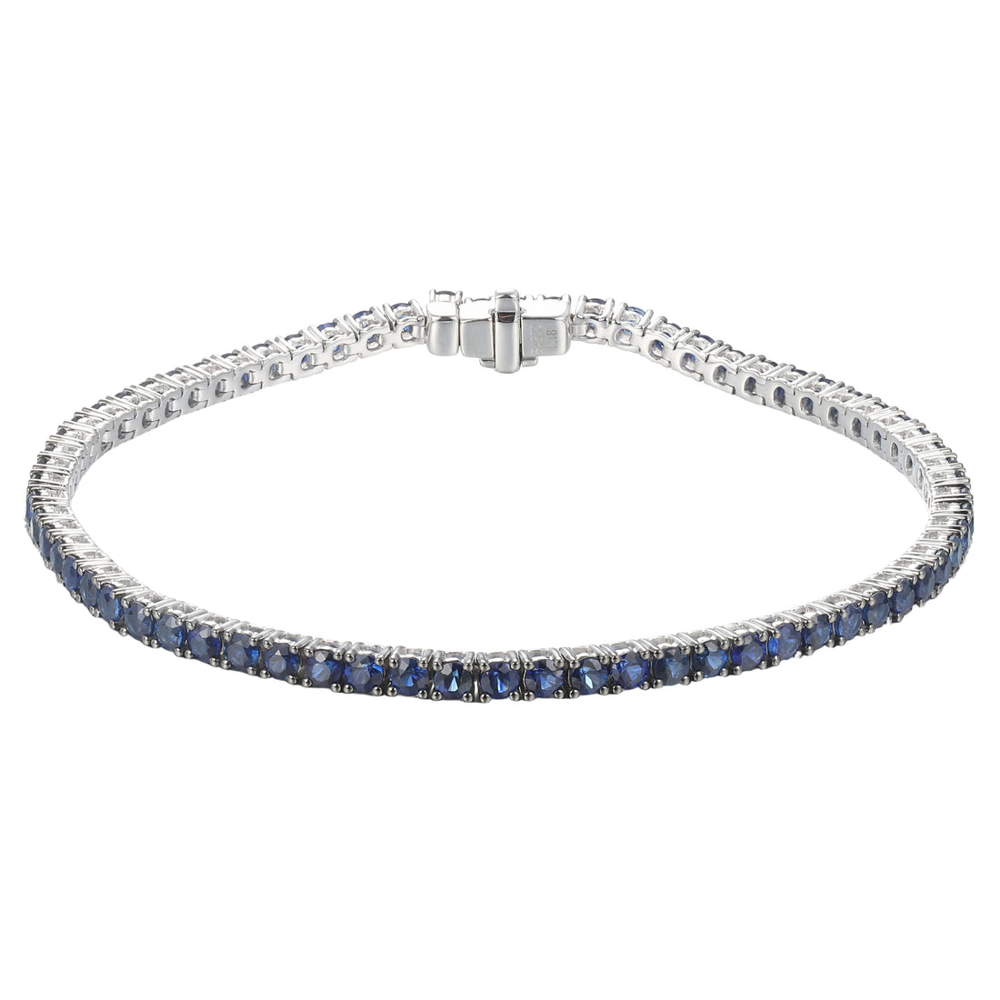 18kt White Gold Diamond and Blue Sapphire Tennis Bracelet