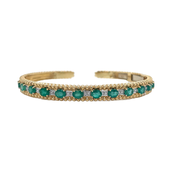 18kt Yellow Gold Diamond And Emerald Bangle