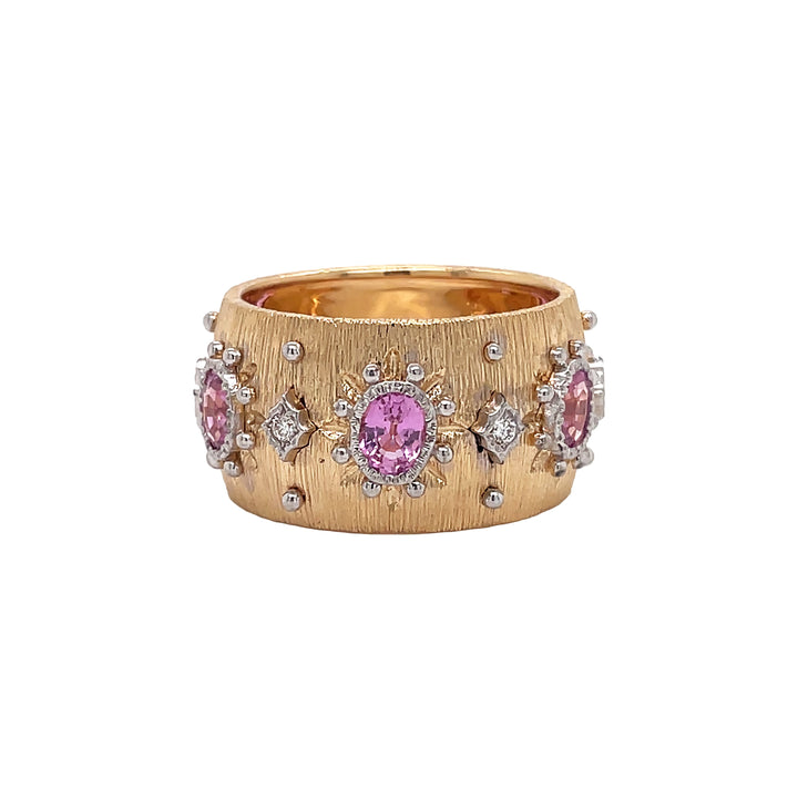 18kt Yellow Gold Diamond and Pink Sapphire Band