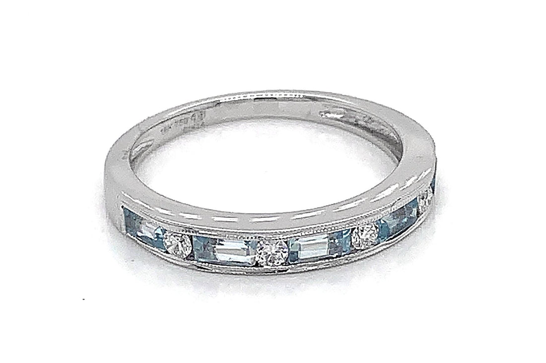18kt White Gold Diamond and Topaz Band