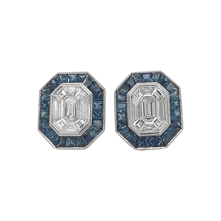 18kt White Gold Diamond and Blue Sapphire Earrings