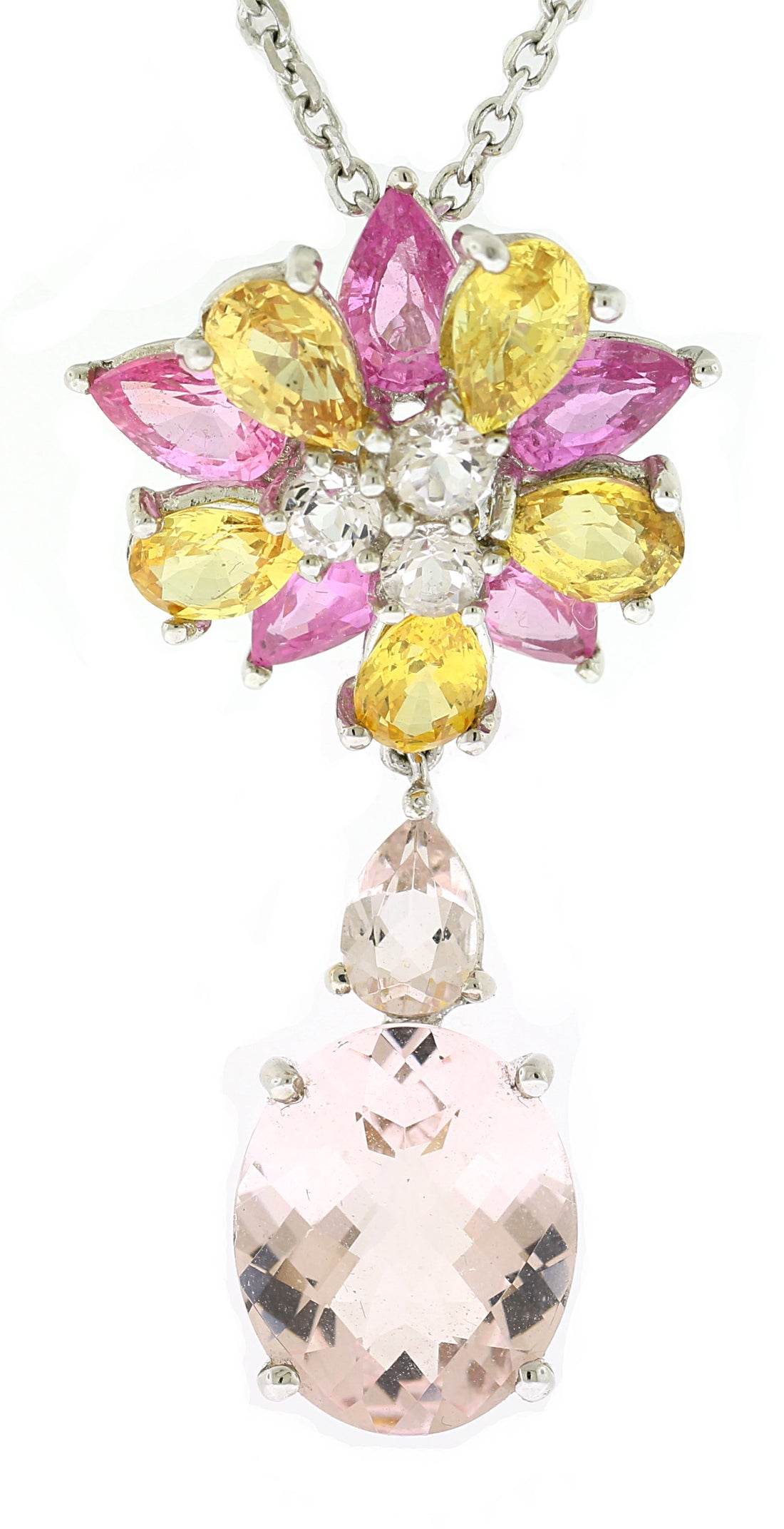 18kt White Gold Multi Color Sapphire And Morganite Dangling Pendant