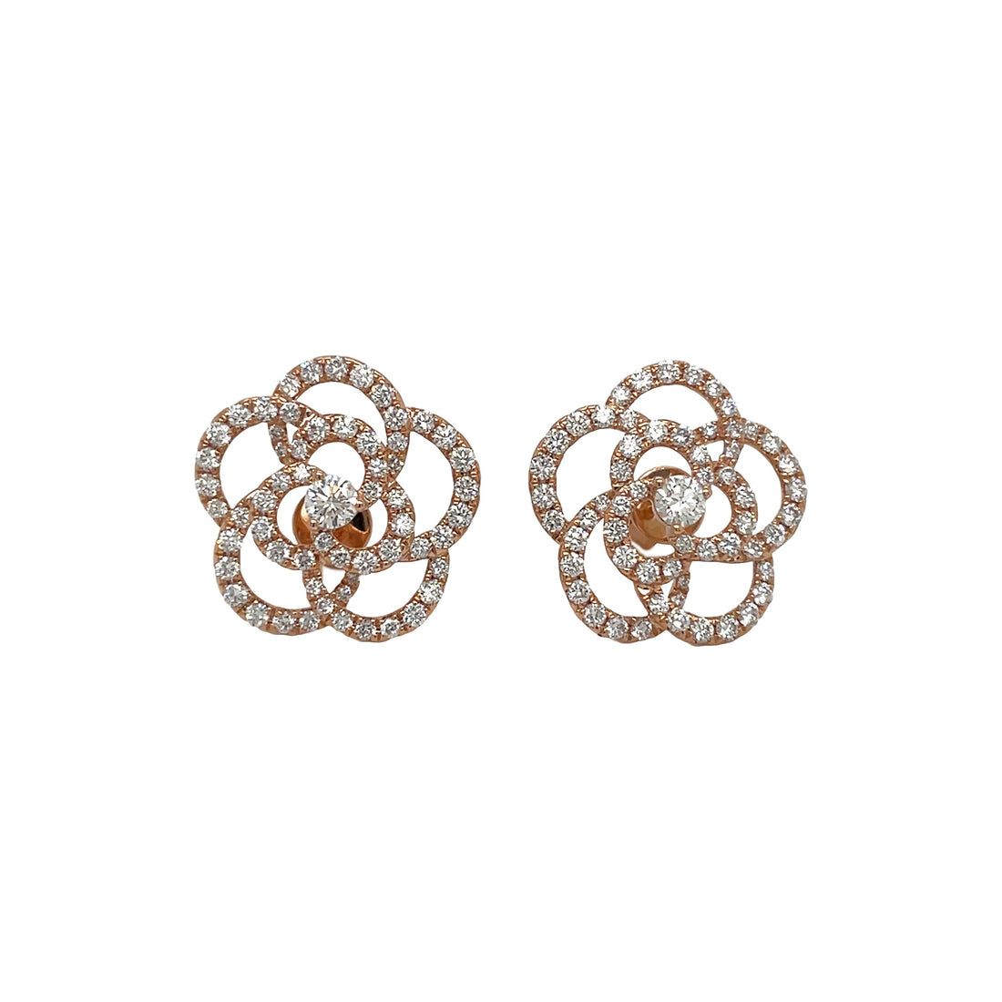 18kt Rose Gold Diamond Flower Earrings
