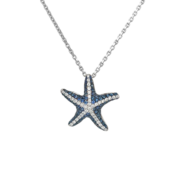 14kt White Gold Diamond and Blue Sapphire Star Fish Pendant