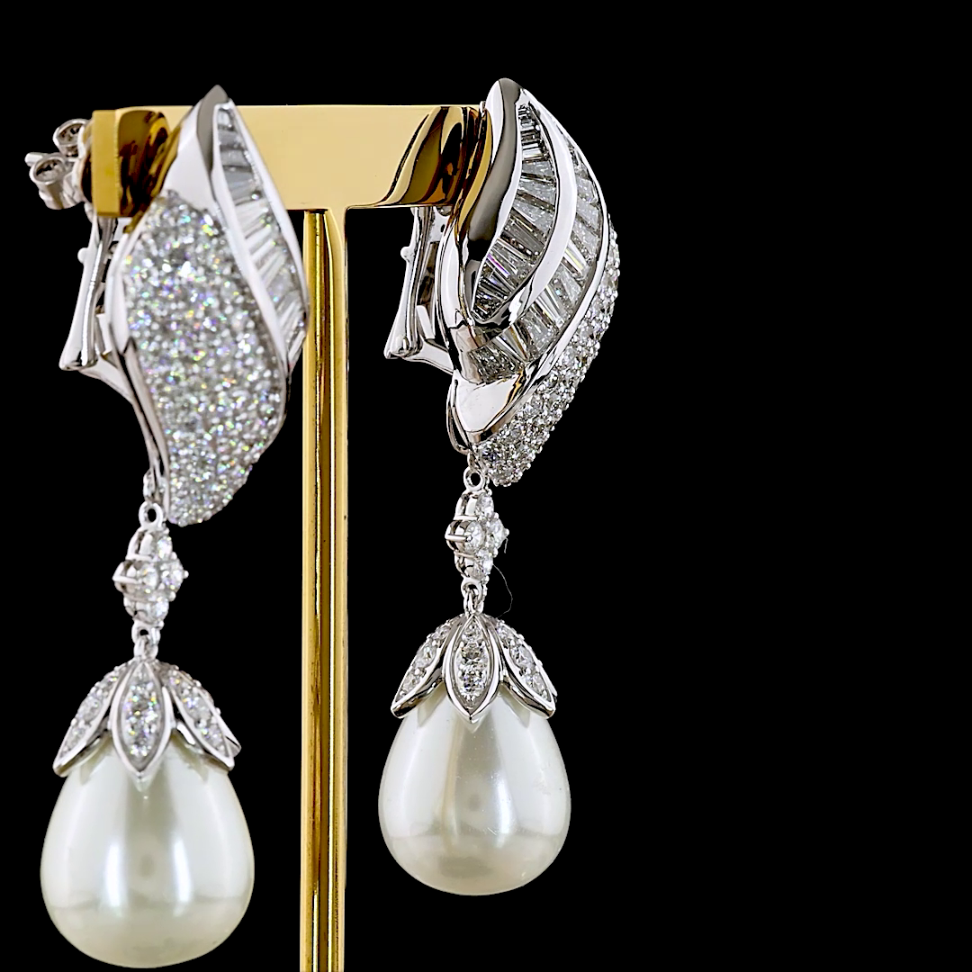 14kt White Gold Lab Diamond And Pearl Earring