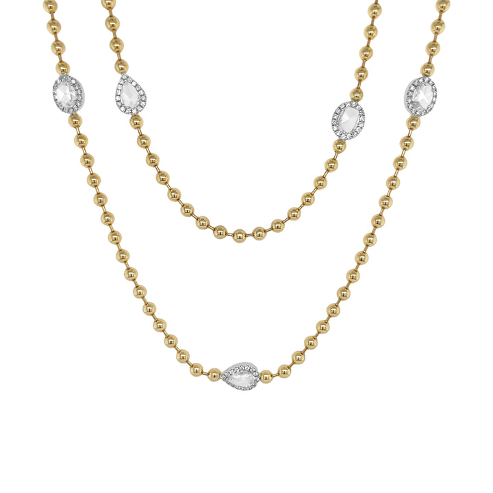 18kt Yellow and White Gold Diamond Beaded Long Necklace