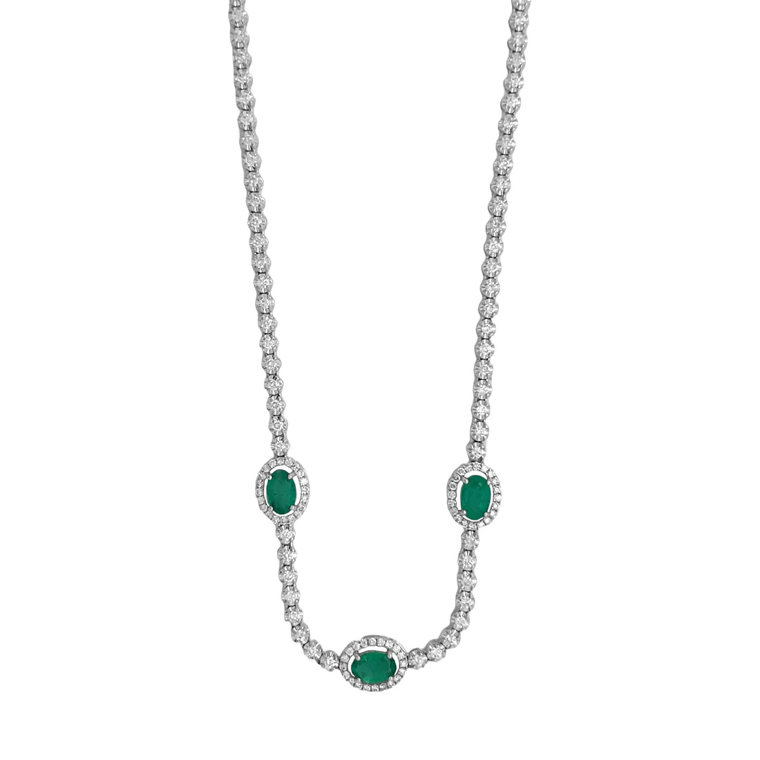 18kt White Gold Diamond and Green Emerald Necklace