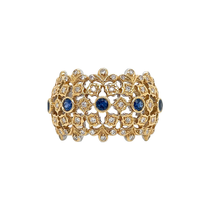 18kt Yellow and White Gold Diamond and Blue Sapphire Ring