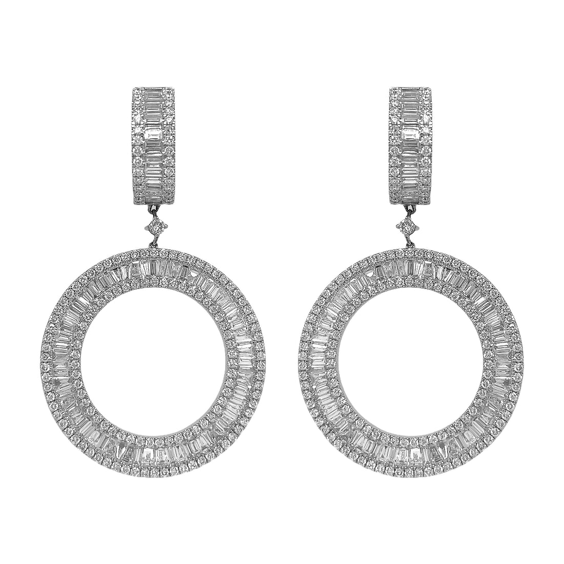 18kt White Gold Diamond Dangling Circle Earrings